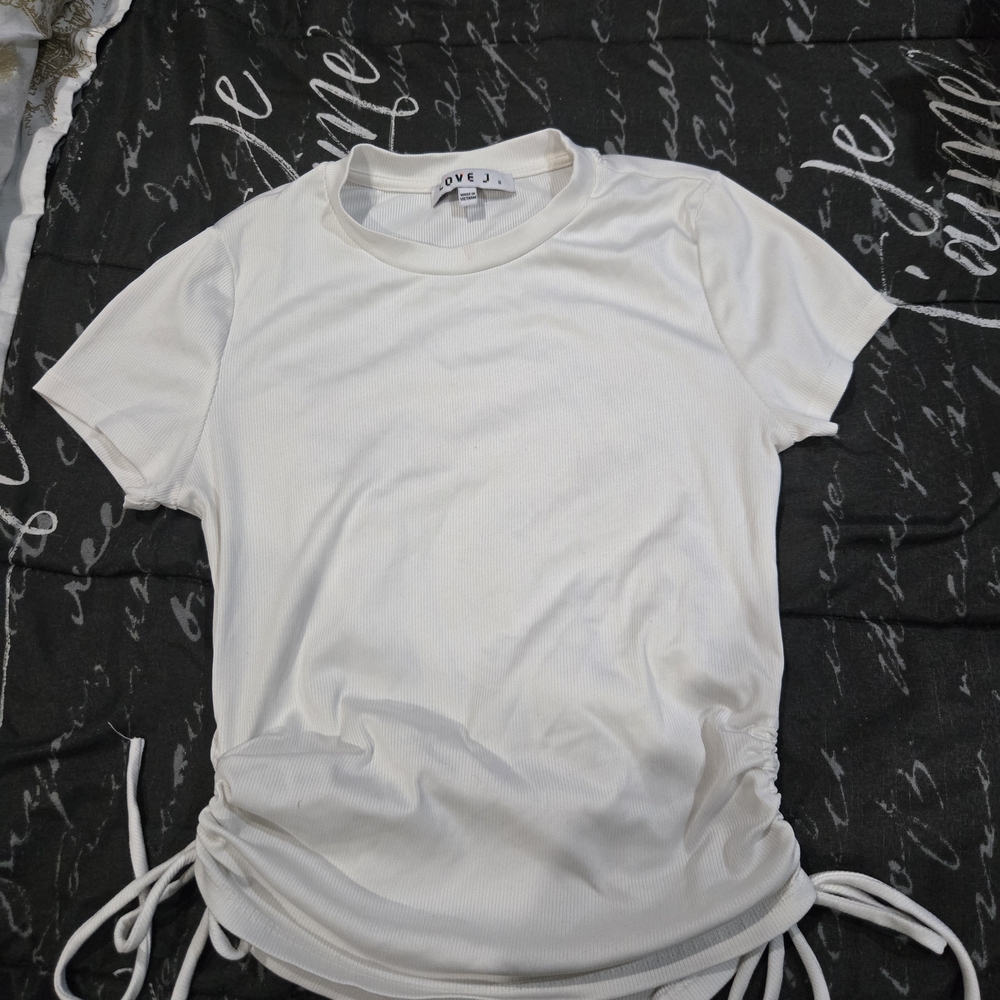Love J Women's White Gathered Side Tee
